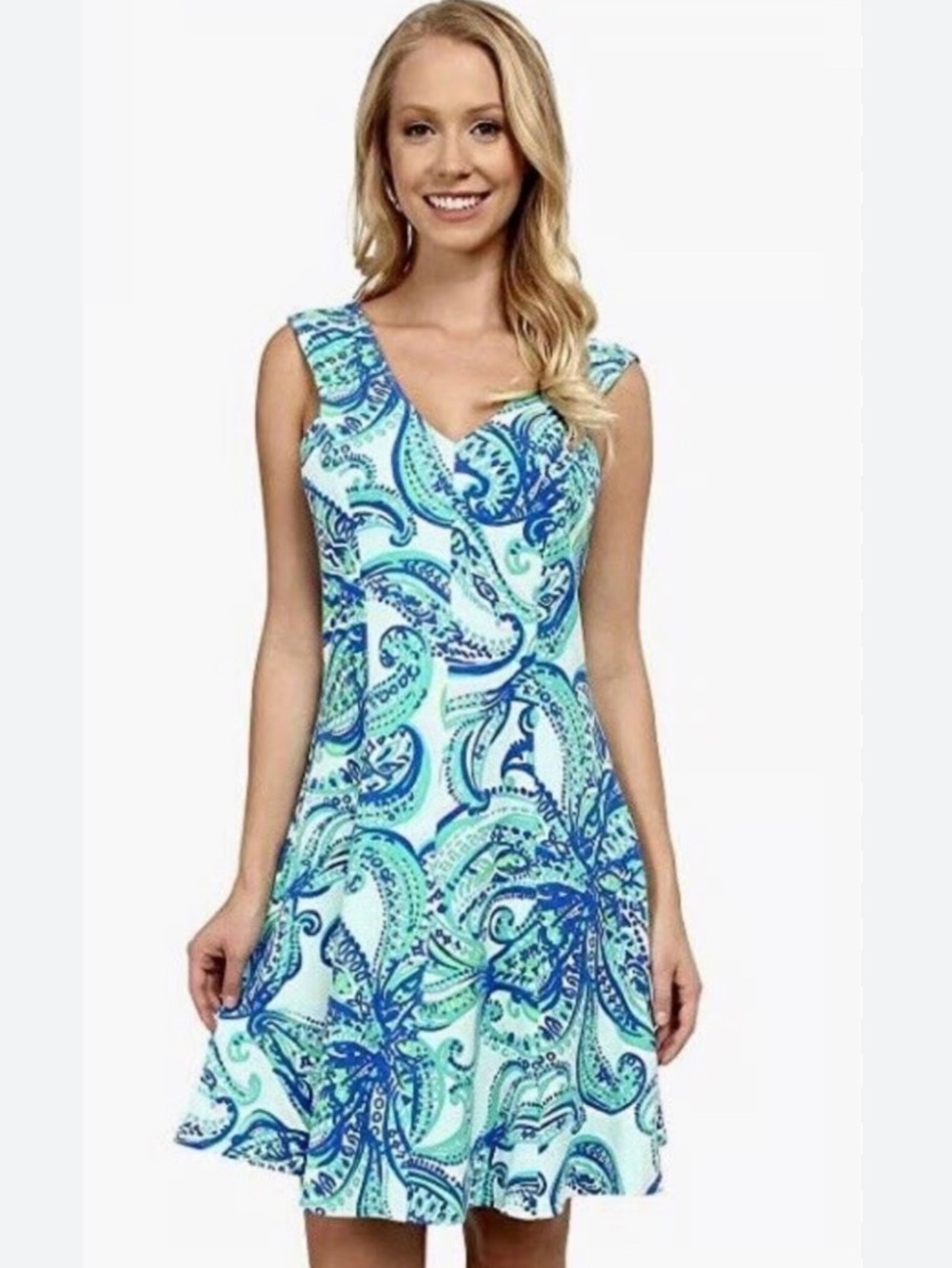 Lilly Pulitzer Sleeveless V-Neck Paisley slip Summer Dress knee length M